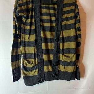 LOFT Green and Gray  Striped Cardigan